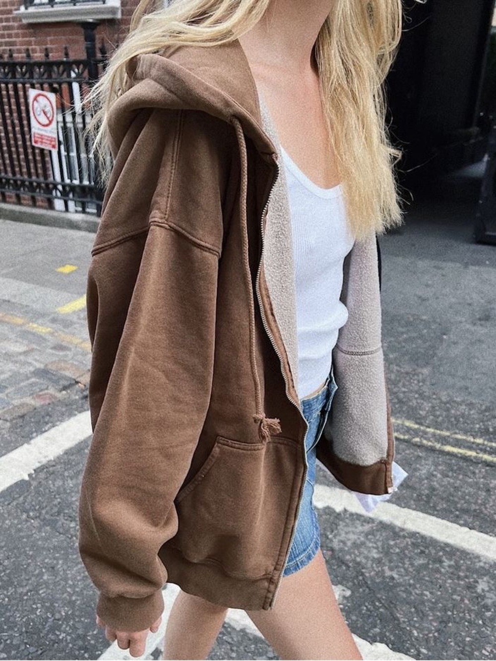 Brandy Melville Brown Zip-Up Hoodie